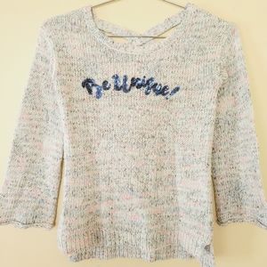 Justice marled sequin caged sweater size 8
